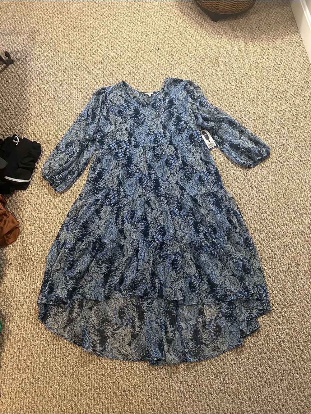 Joie Blue Multi V-Neck Patterned Midi Dress
